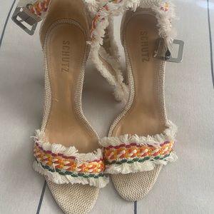 Schutz taupe fringe heel
